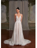 Beaded Ivory Lace Tulle Mocha Lining Sparkling Wedding Dress